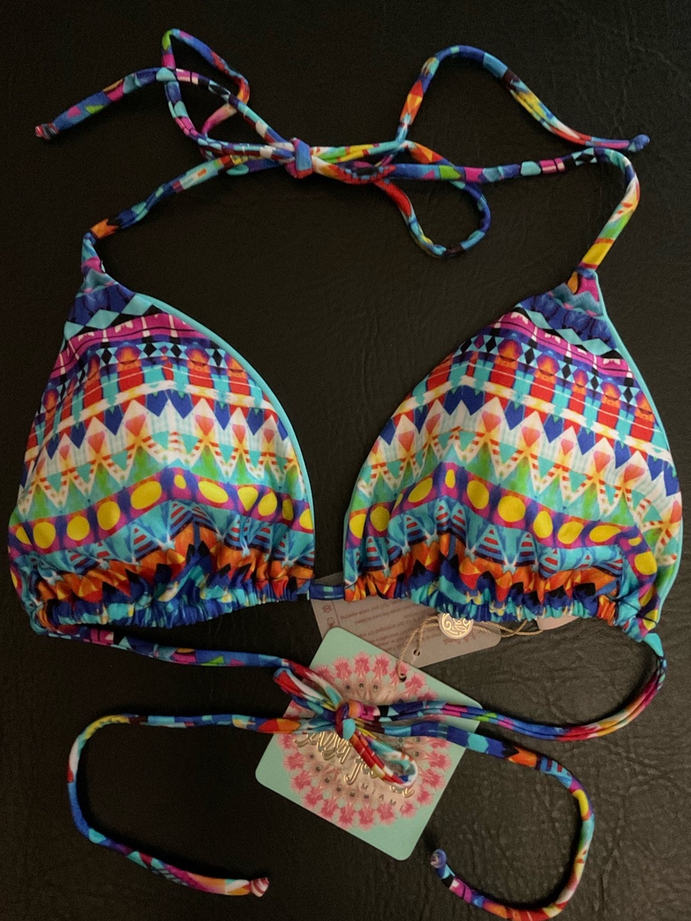 Luli Fama Tribal Beach Multicolor Seamless Triangle Top Size Large
